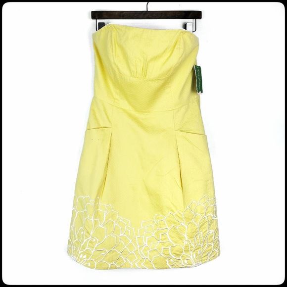 LILLY PULITZER Golden Yellow Dahling Blooms Blossom Embroidered Dress Size: 10 - Picture 5 of 11